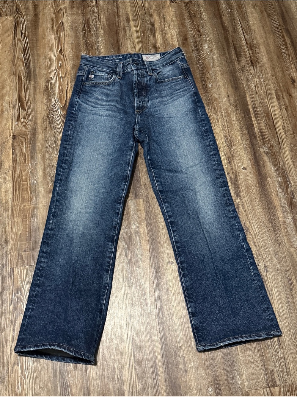 AG Adriano Goldschmied Dark Blue Straight Cropped Jeans